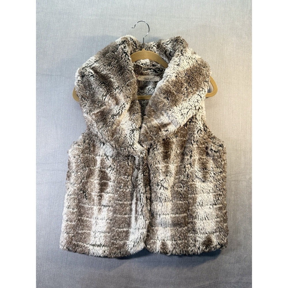 True Grit Faux Fur Vest Women's Size Large Animal Print Western Boho Hook & Loop